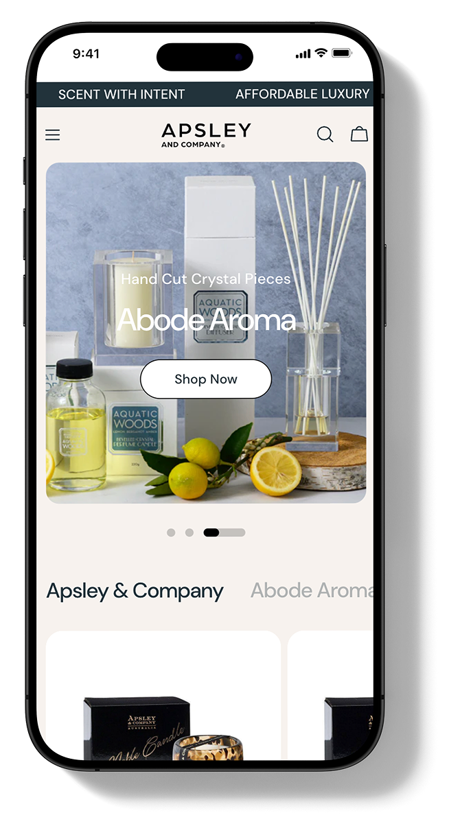 mobile view of apsley fragrance store ecommerce homepage