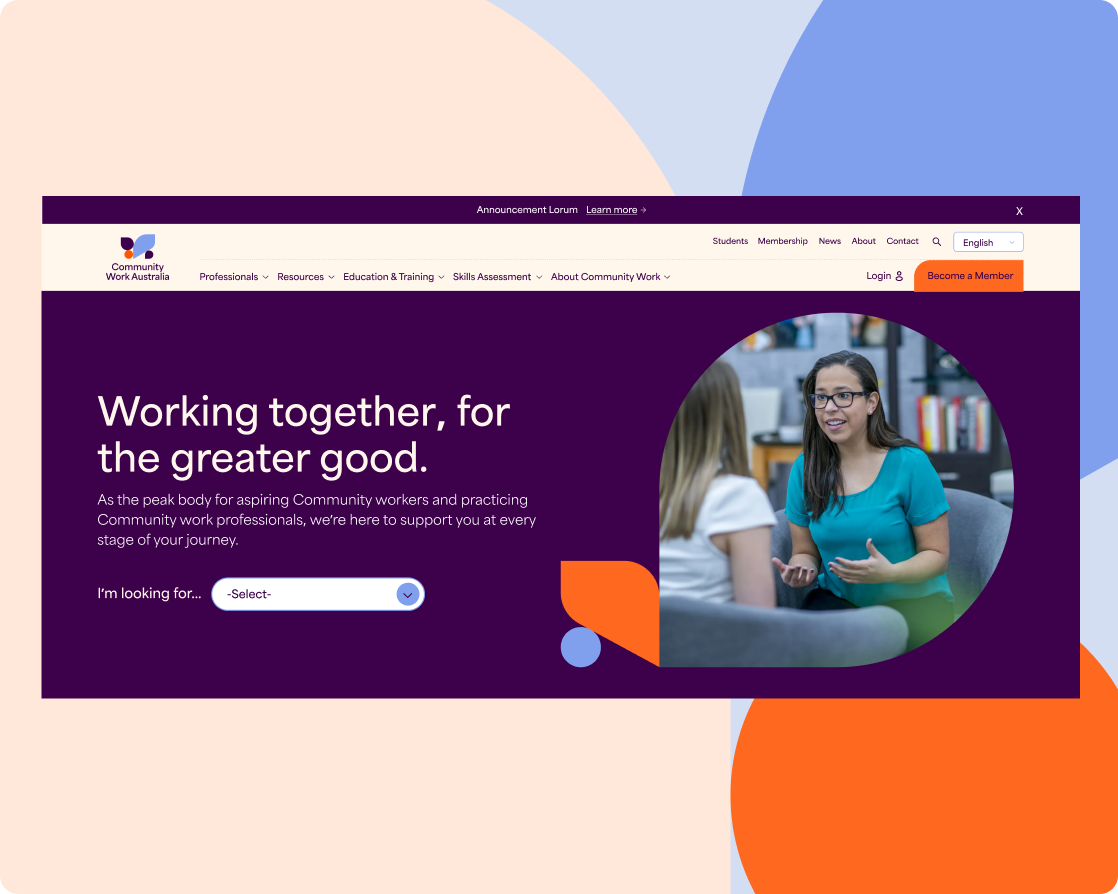 Web development folio for Community Work Australia