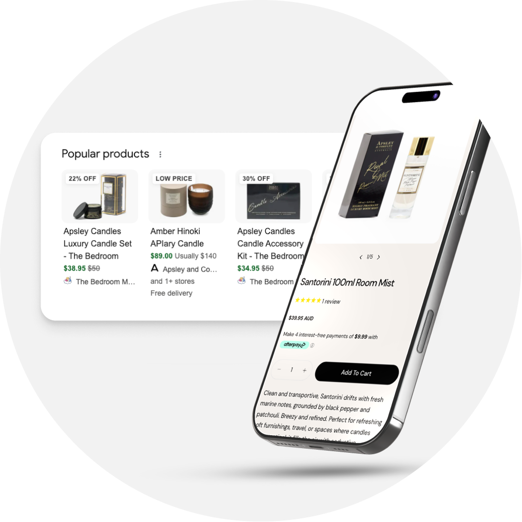 Products displayed on Google search results