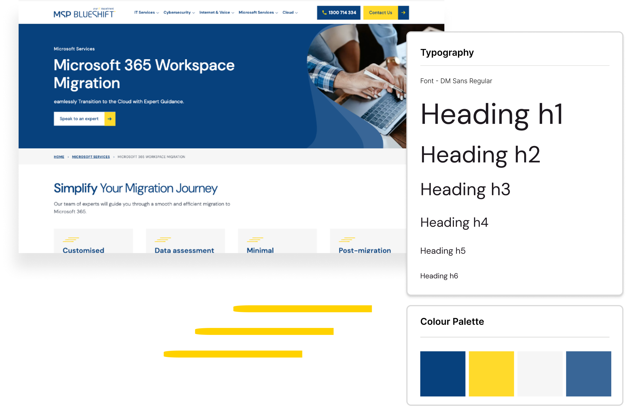 Screenshot of the homepage website design for MSP Blueshift