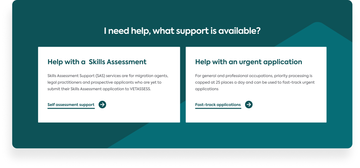 Screenshot of the homepage website design for Vetassess