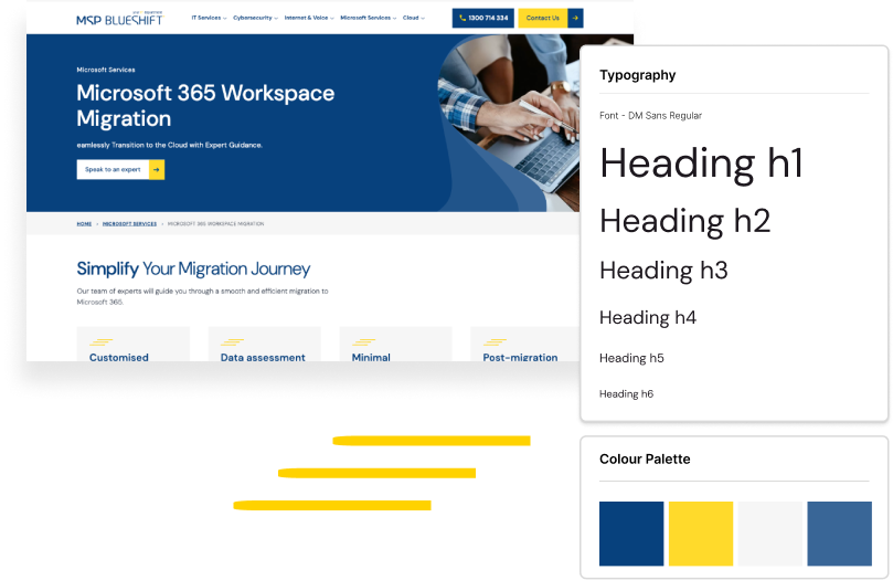 Screenshot of the homepage website design for MSP Blueshift