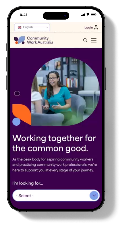 Screenshot of the homepage website design for CWA