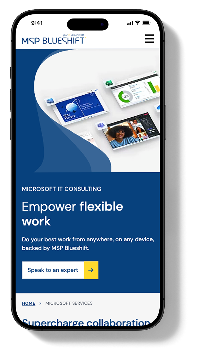 Screenshot of the homepage website design for MSP