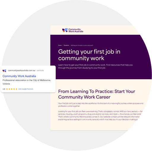 A screenshot of a website's banner and opening text with meta title and description displayed alongside it.