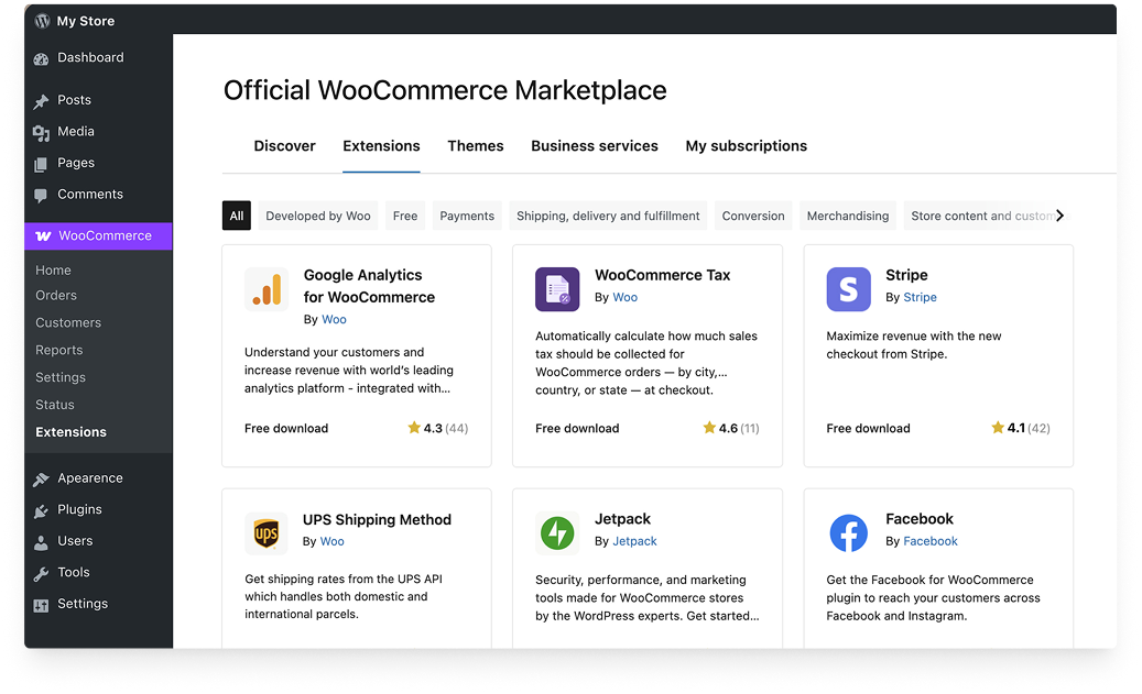 Woocommerce display of easy to install addons