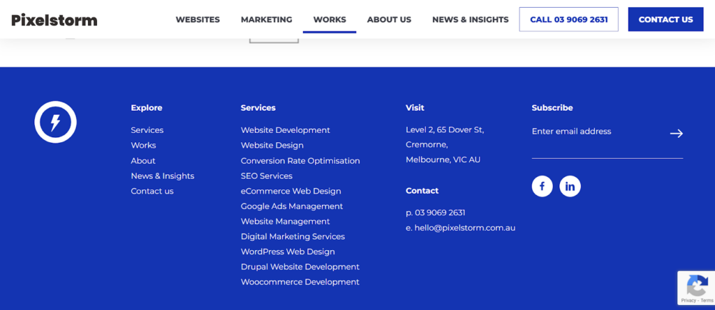 website footer links