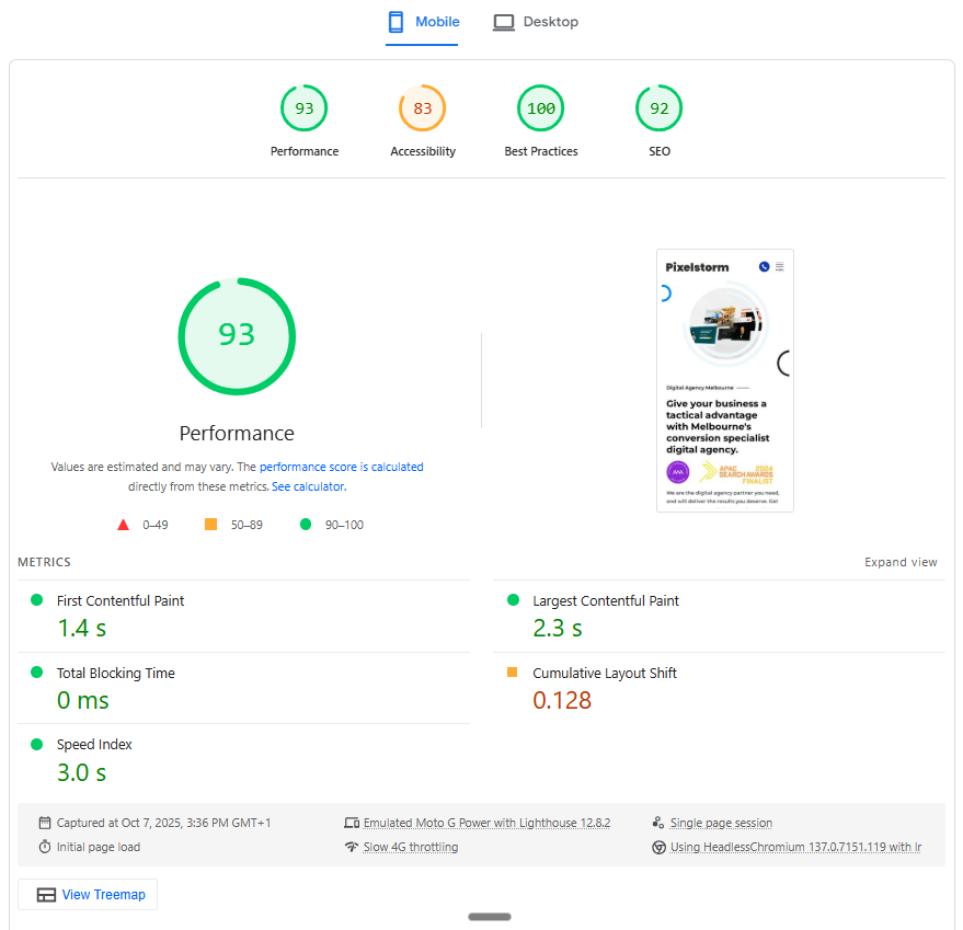 website speed score 1
